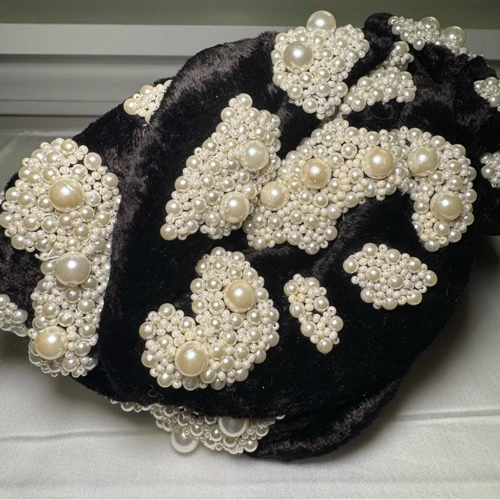 Deepa Gurnani Black Velvet Pearl Headband